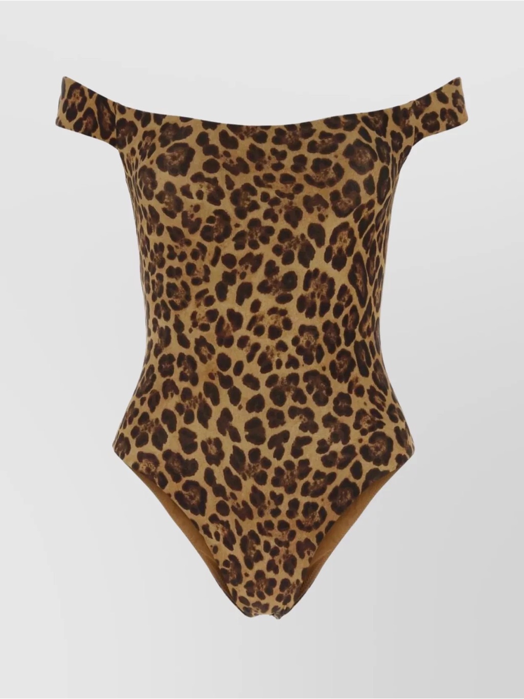 Valentino Leopard Print Off-Shoulder One-Piece Swimsuit - Brown